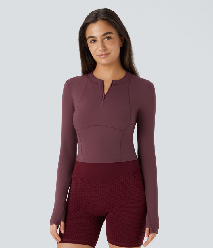 Softlyzero™ Plush Half Zip Long Sleeve Thumb Hole Cropped Golf Sports Top