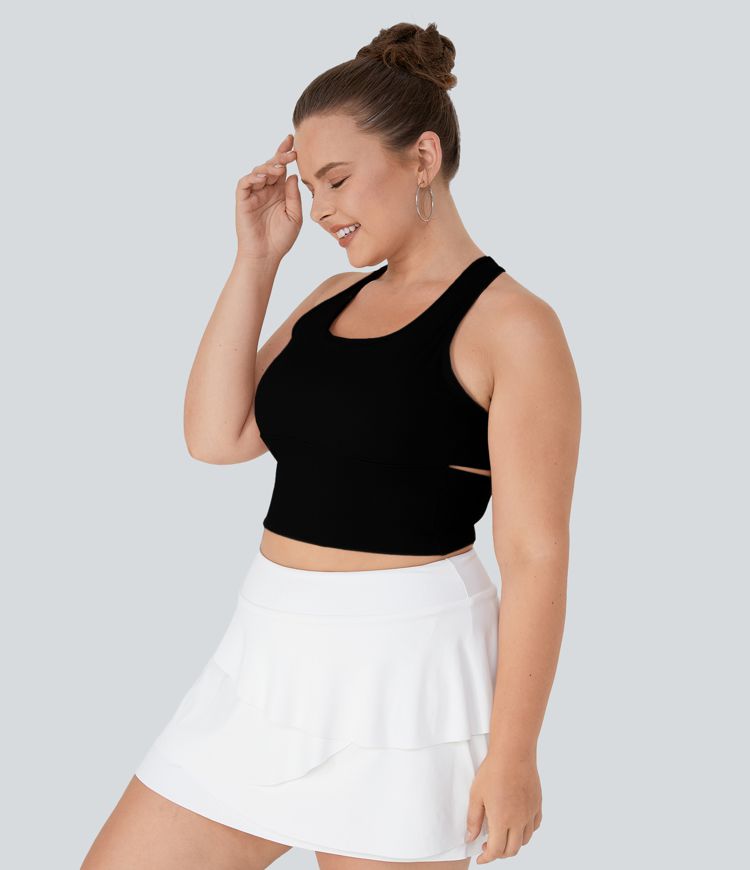 Softlyzero™ Plush Tank Top sin mangas yoga talla plus cut out espalda cruzada cuello en U