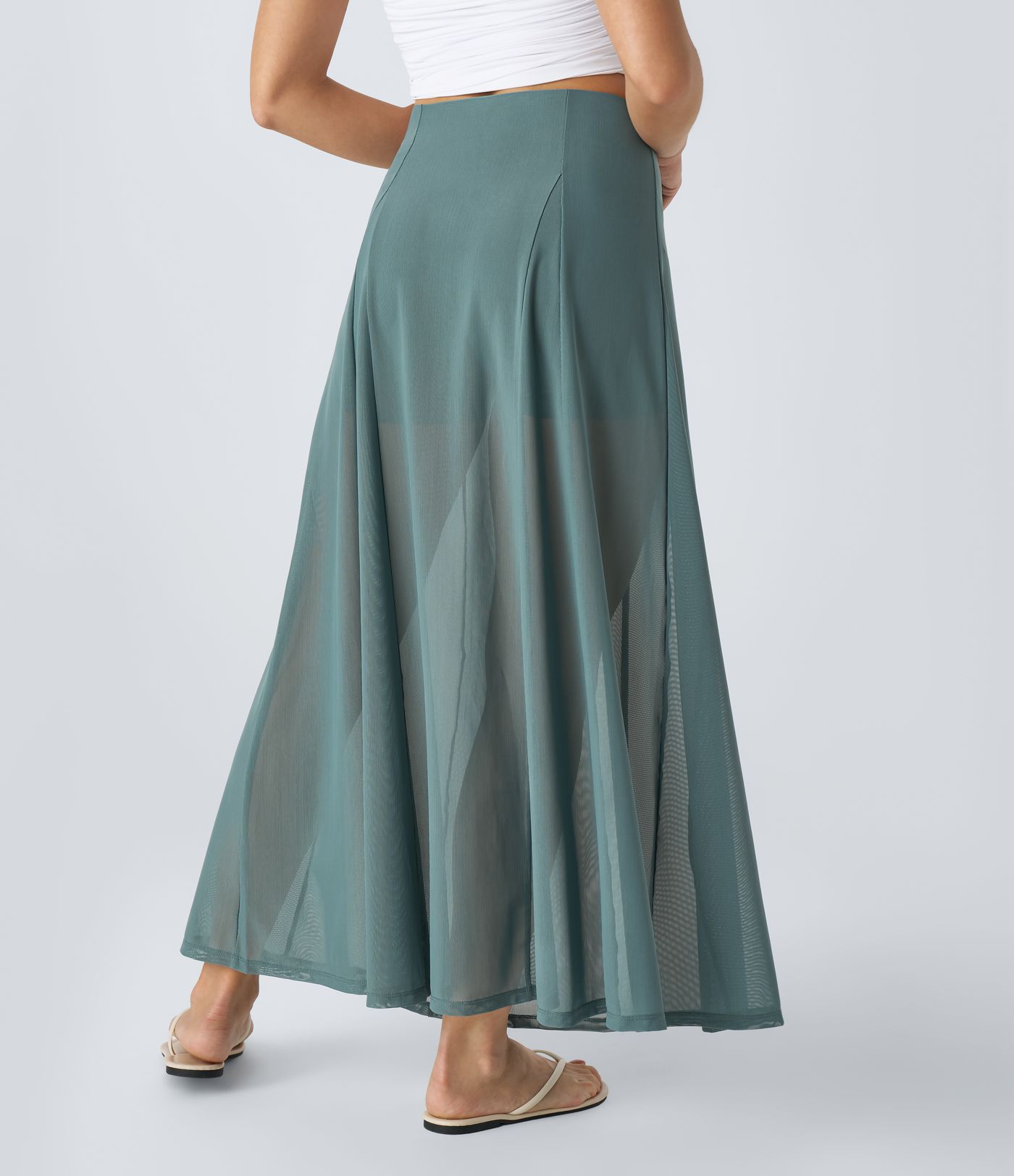 Falda acampanada 2 en 1 malla transparente tiro alto