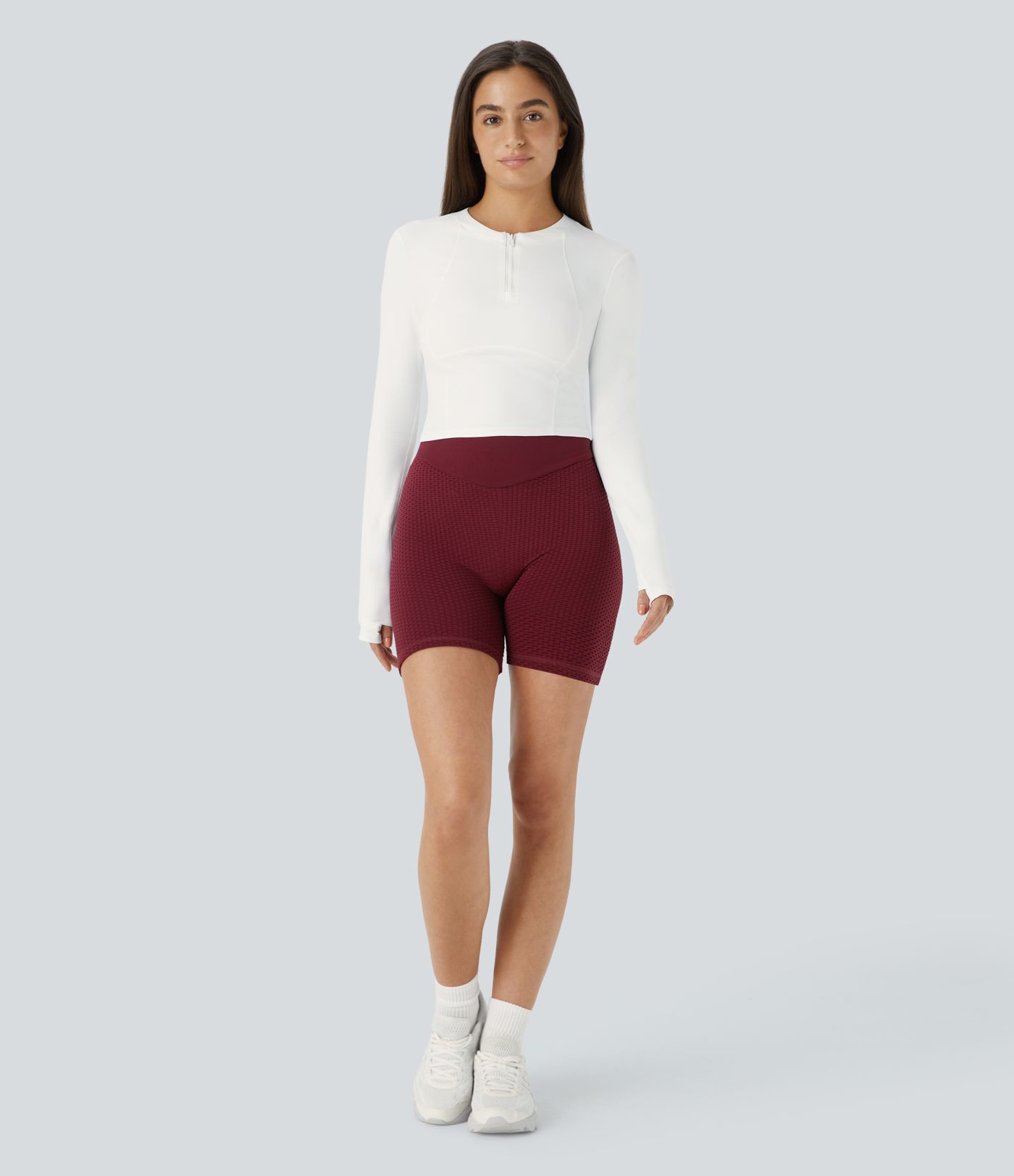 Softlyzero™ Plush Half-Zip Long Sleeve Thumbhole Cropped Golf Sports Top