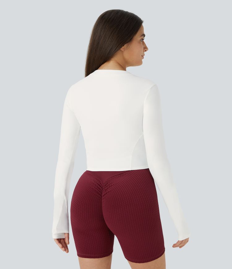 Softlyzero™ Plush Half Zip Long Sleeve Thumb Hole Cropped Golf Sports Top