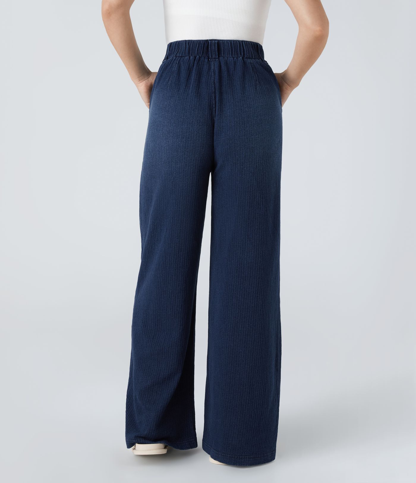 Halara Flex™ 하이웨이스트 주름진 사이드 포켓 와이드 스트레치 니트 캐주얼 청바지