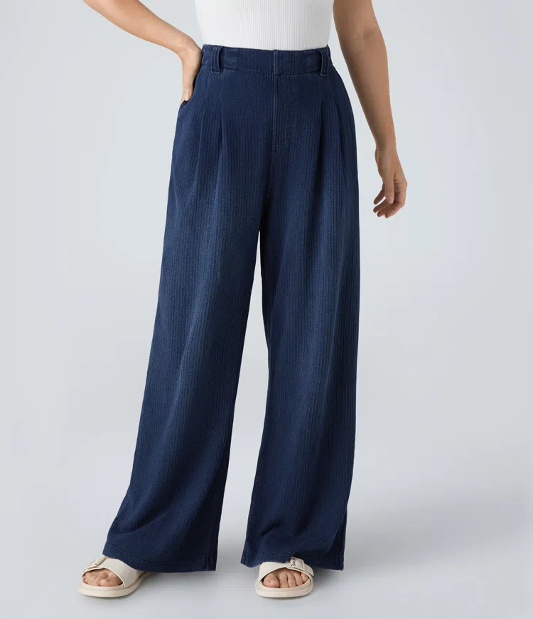 Halara Flex™ High-Waisted Wrinkle Side Pocket Wide Stretch Knit Casual Jeans