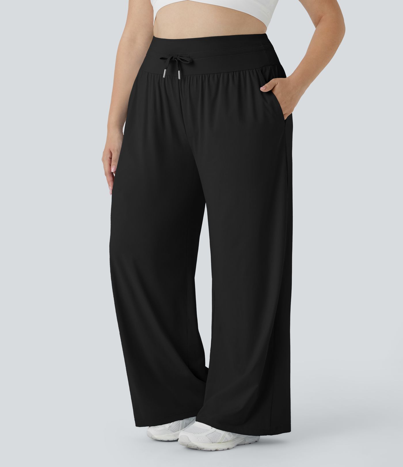 Pantalon Décontracté Grande Taille avec Taille Haute, Cordon de Serrage, Poches et Jambes Larges - Protection UV UPF50+