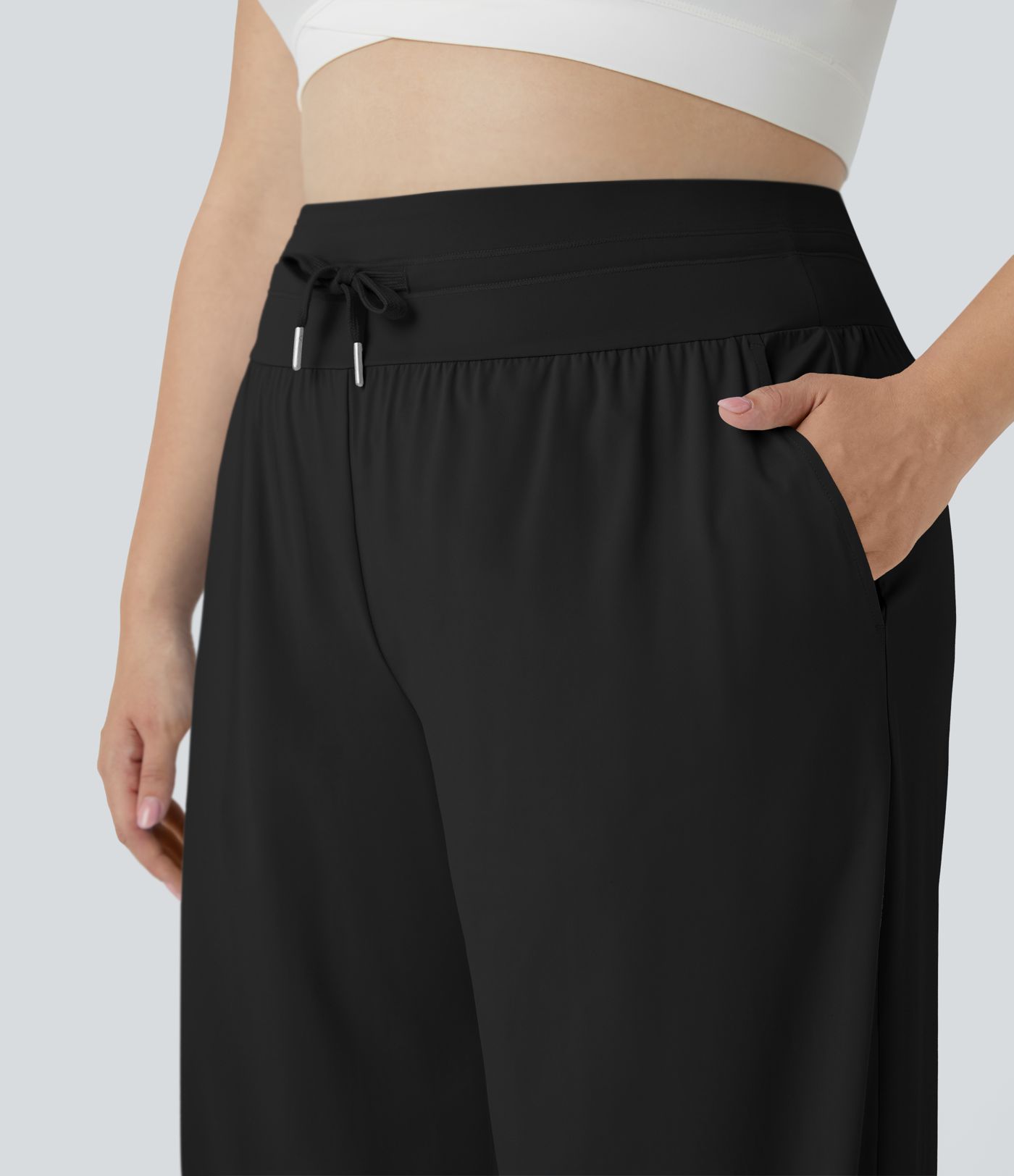 Pantalon Décontracté Grande Taille avec Taille Haute, Cordon de Serrage, Poches et Jambes Larges - Protection UV UPF50+