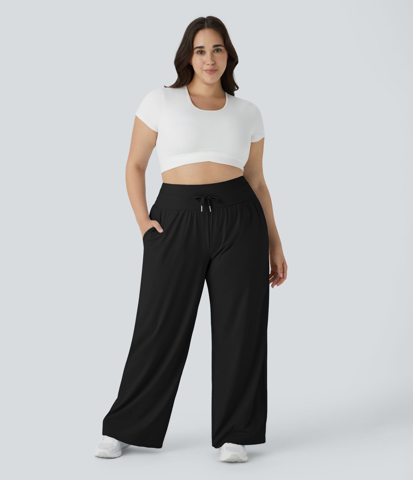 Pantalon Décontracté Grande Taille avec Taille Haute, Cordon de Serrage, Poches et Jambes Larges - Protection UV UPF50+