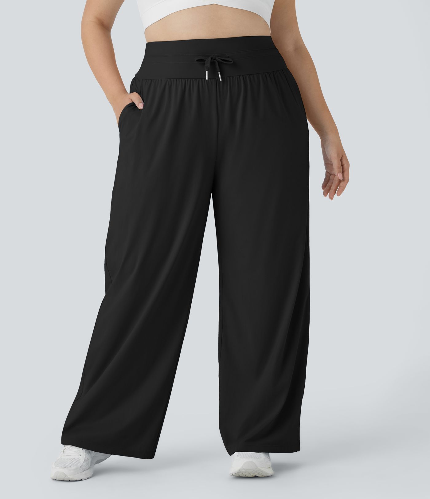Pantalon Décontracté Grande Taille avec Taille Haute, Cordon de Serrage, Poches et Jambes Larges - Protection UV UPF50+