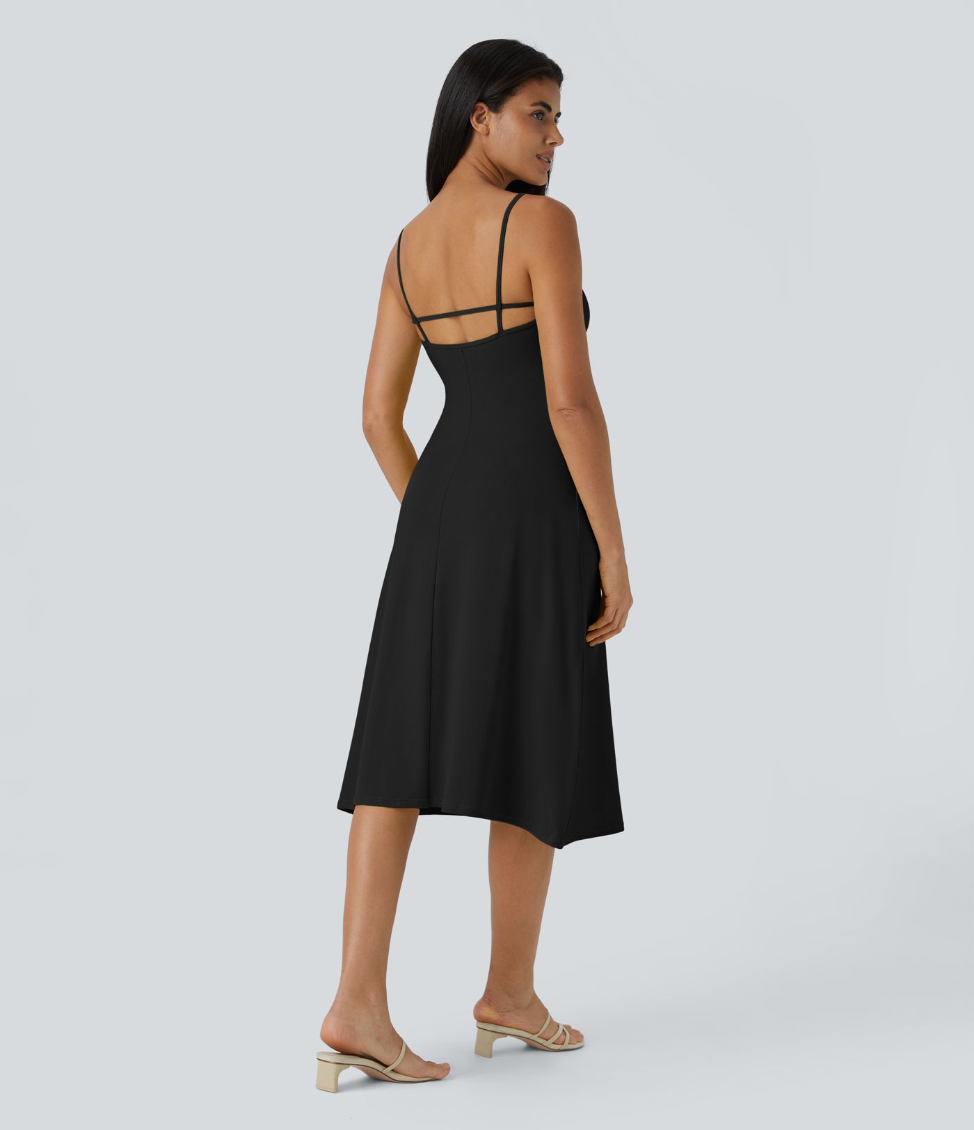 Rückenfreies, lässiges Midi-Flowy-Spitzenkleid mit herzförmigem Ausschnitt