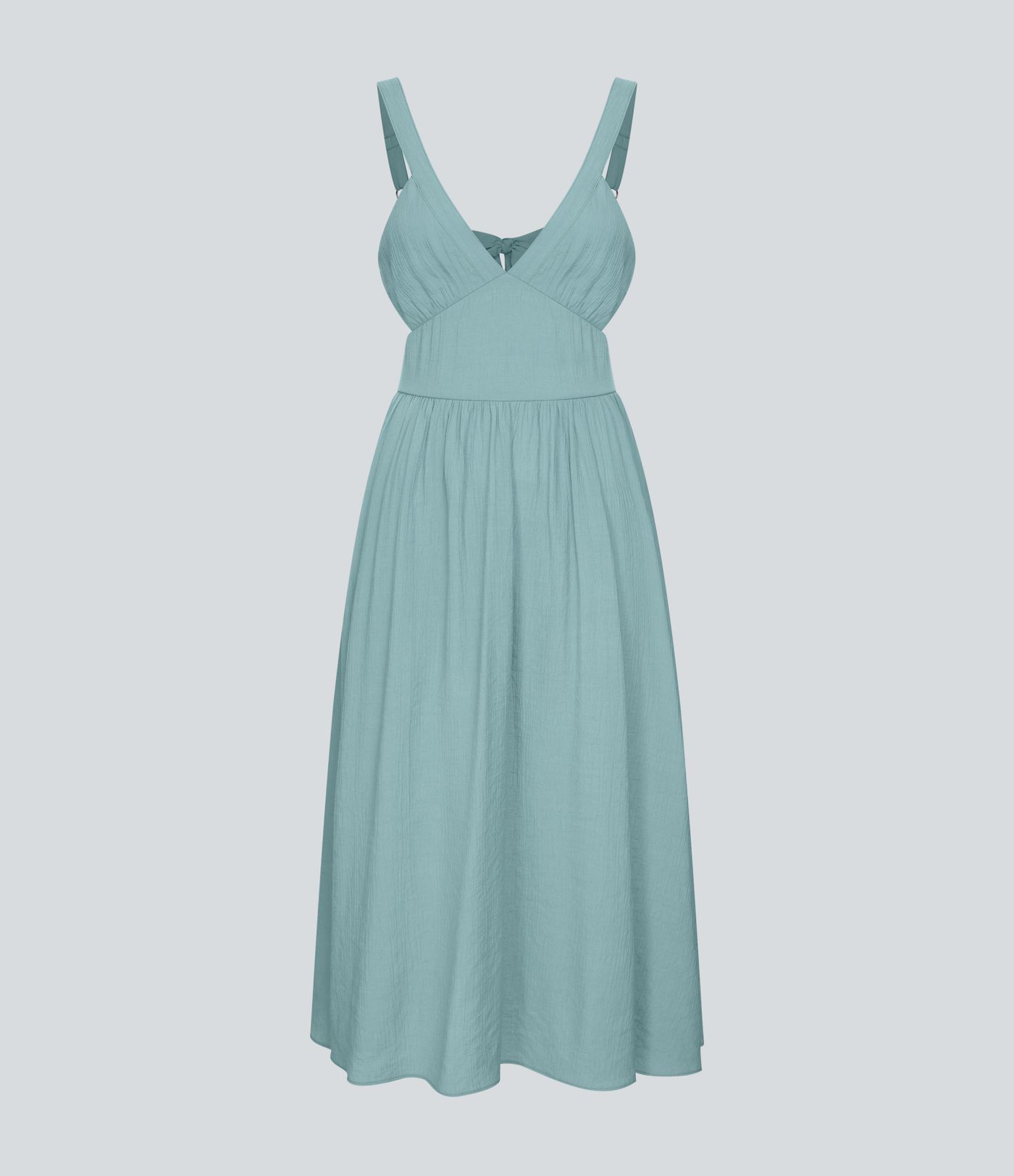 Deep V-Neck Sleeveless Backless Tie Back Cutout Side Pocket Flowy Casual Midi Dress