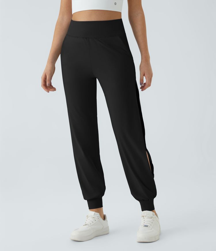 High Waisted Pocket Cut Out Cool Touch Casual Joggers-UPF50+