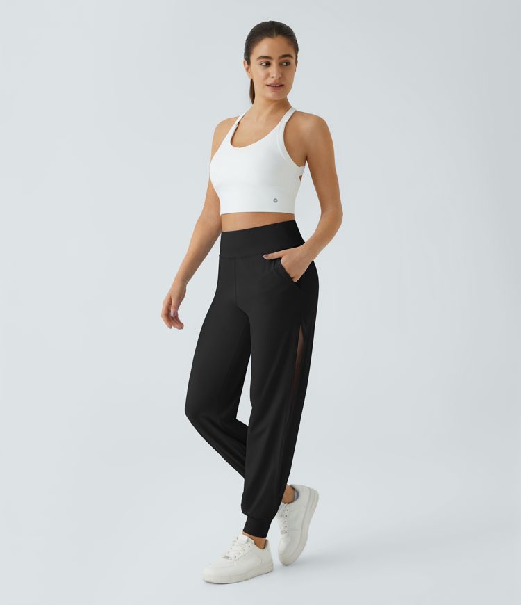 High Waisted Pocket Cut Out Cool Touch Casual Joggers-UPF50+