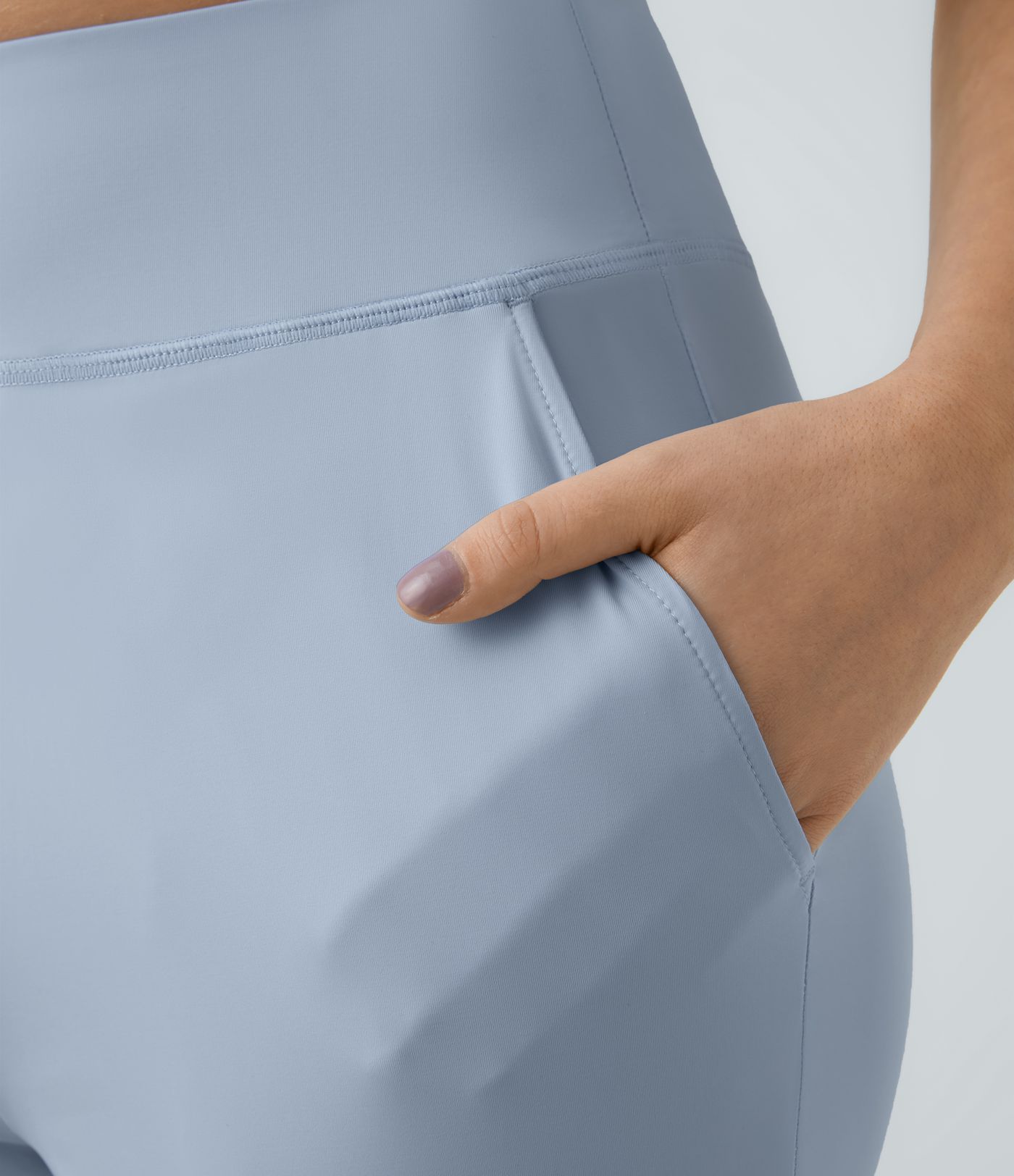 Jogging Casual Taille Haute avec Poches Latérales Découpées à Toucher Frais