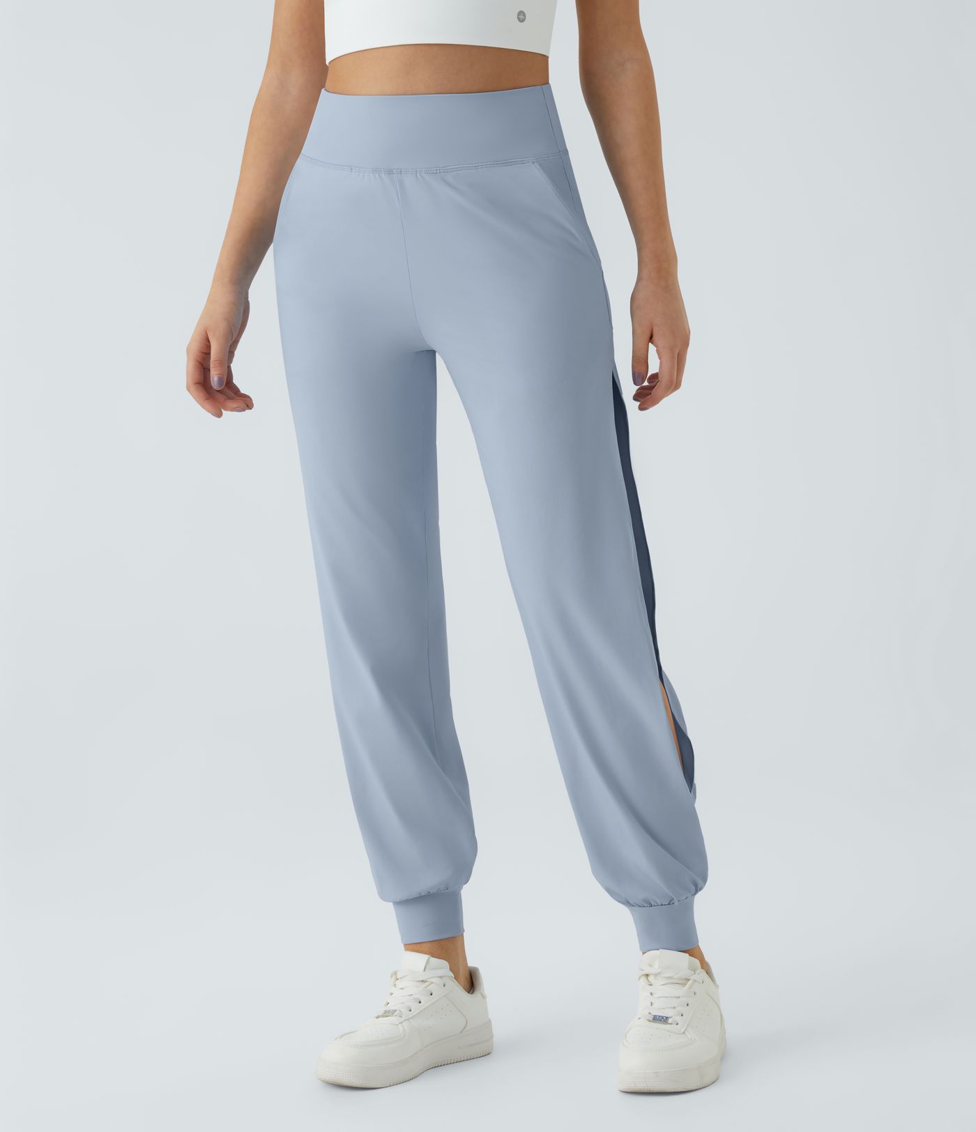 Jogging Casual Taille Haute avec Poches Latérales Découpées à Toucher Frais