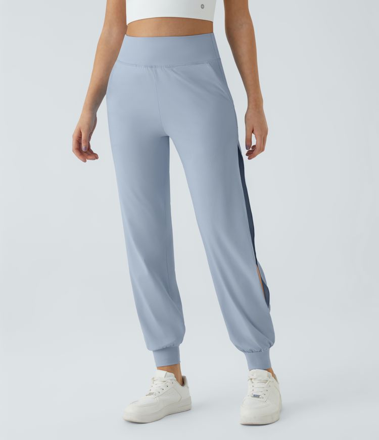 Jogging Casual Taille Haute avec Poches Latérales Découpées à Toucher Frais
