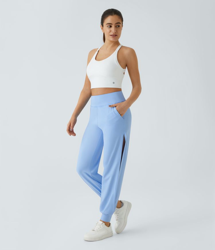 Joggers tacto fresco abertura bolsillo lateral tiro alto