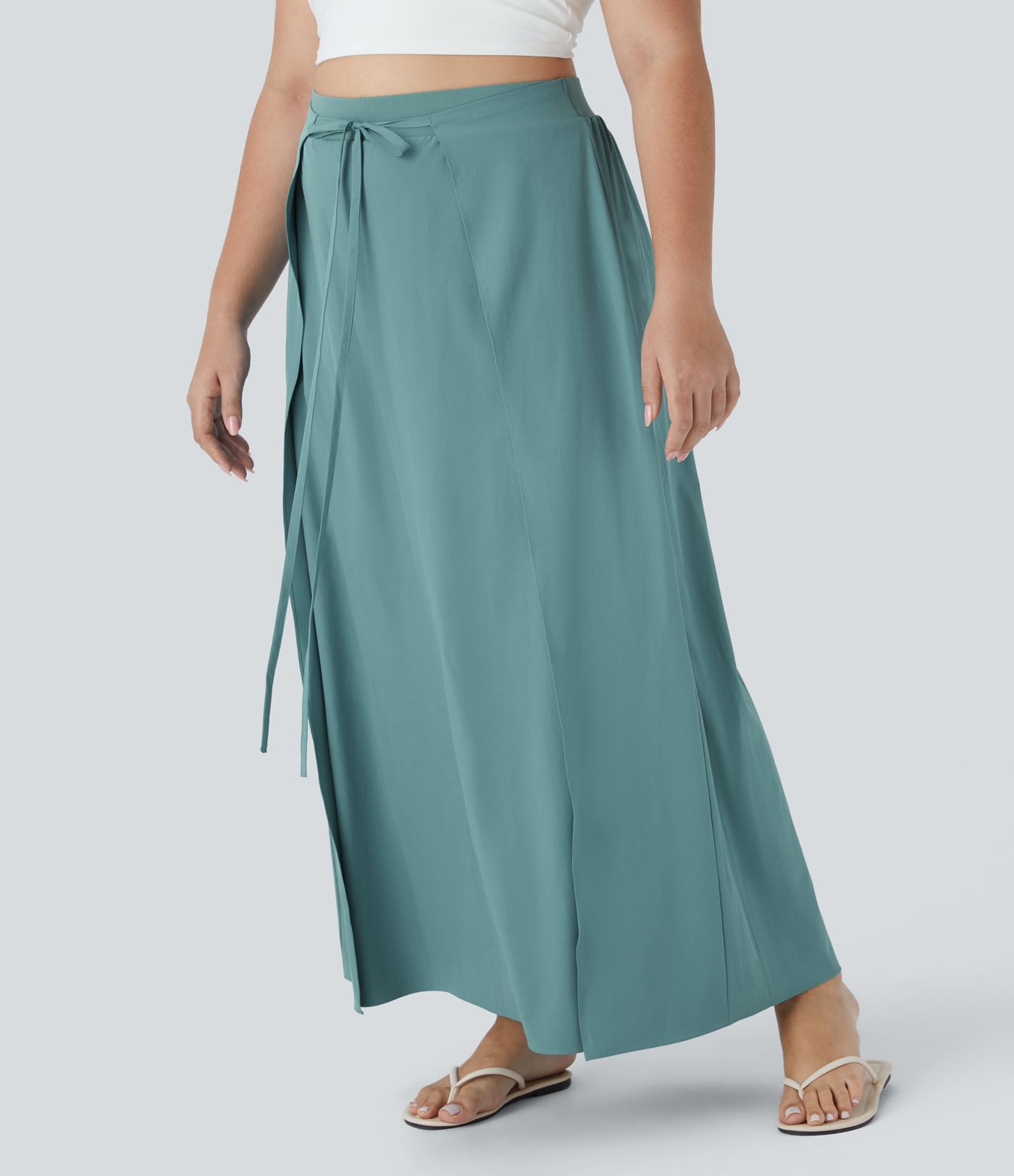Breezeful™ High Waisted Tie Front Split Flowy 2-in-1 Maxi Quick Dry Casual Plus Size Skirt