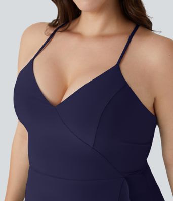 Breezeful™ Lace Up Side Zipper Ruffle Hem Maxi Quick Dry Casual Plus Size Dress