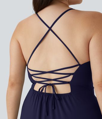 Breezeful™ Lace Up Side Zipper Ruffle Hem Maxi Quick Dry Casual Plus Size Dress