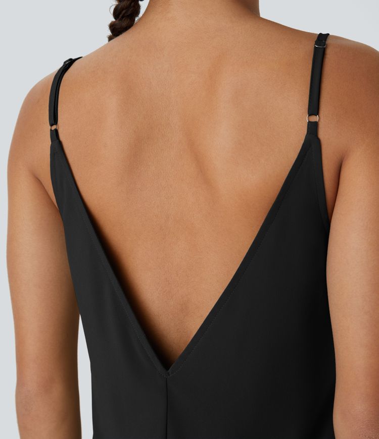 Breezeful™ Vestido maxi correa ajustable escote en V sin espalda dobladillo cruzado asimétrico secado rápido fluido