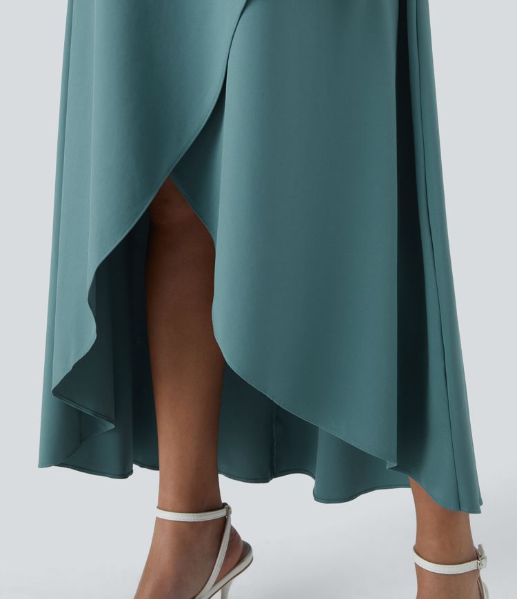 Breezeful™ Vestido maxi correa ajustable escote en V sin espalda dobladillo cruzado asimétrico secado rápido fluido