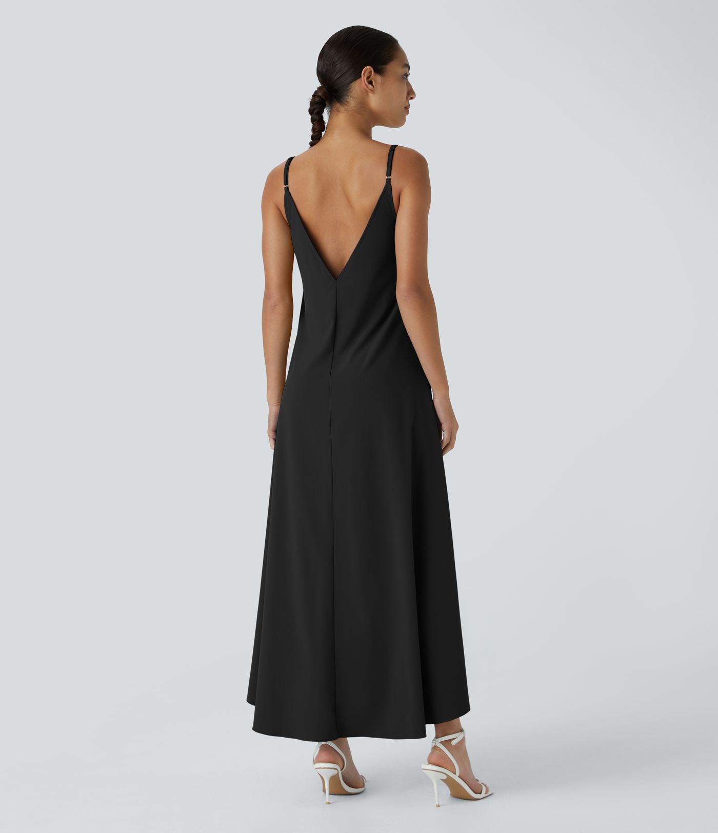 Breezeful™ Vestido maxi correa ajustable escote en V sin espalda dobladillo cruzado asimétrico secado rápido fluido