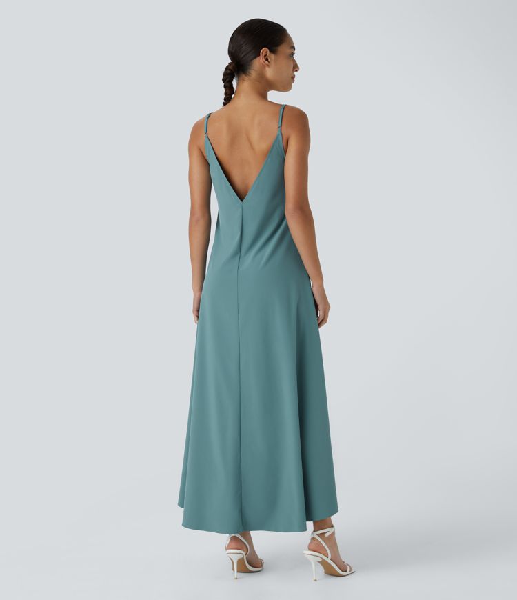 Breezeful™ Vestido maxi correa ajustable escote en V sin espalda dobladillo cruzado asimétrico secado rápido fluido