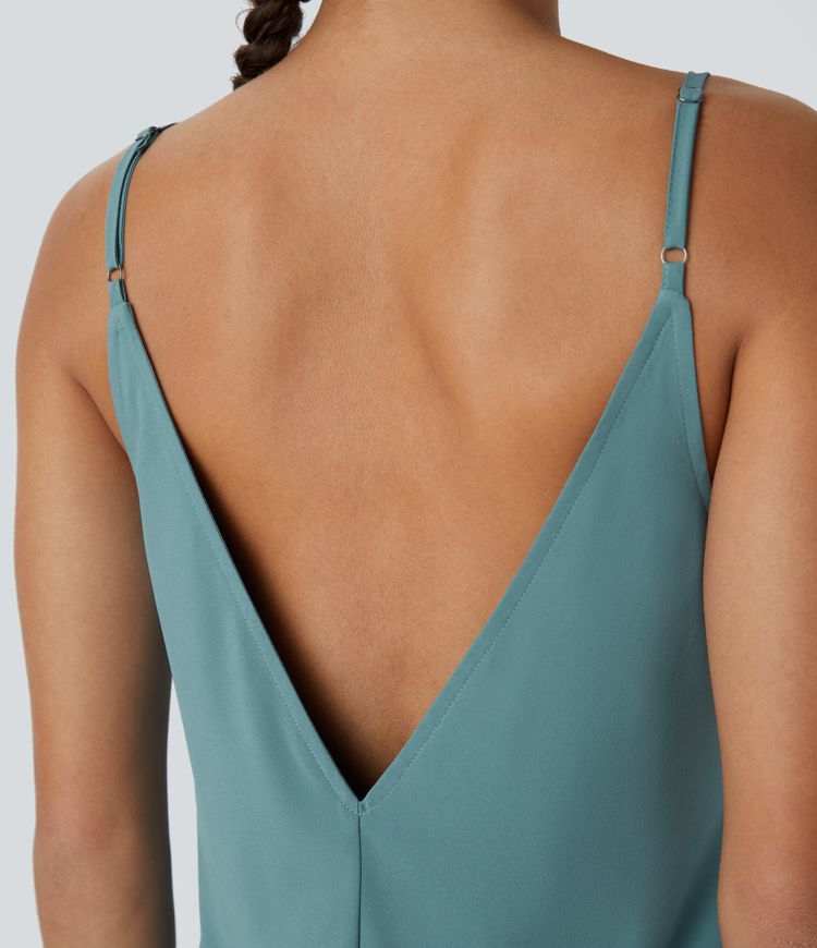 Breezeful™ Vestido maxi correa ajustable escote en V sin espalda dobladillo cruzado asimétrico secado rápido fluido