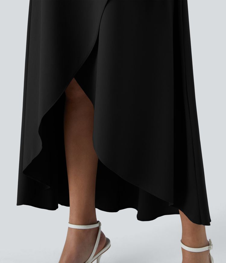 Breezeful™ Vestido maxi correa ajustable escote en V sin espalda dobladillo cruzado asimétrico secado rápido fluido