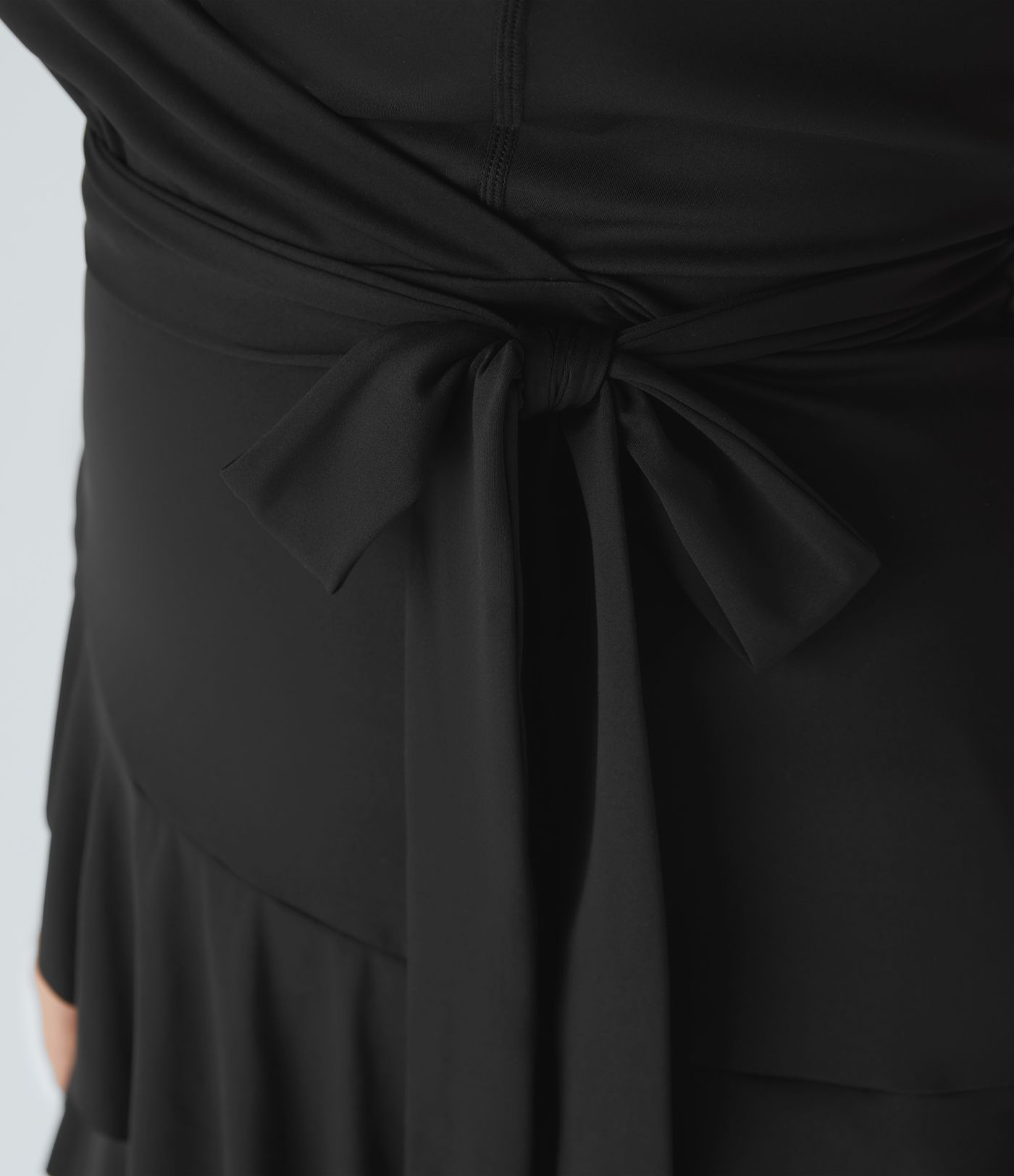 Minivestido fluido talla grande cuello V sin espalda correa ajustable lazo lateral volante bolsillo lateral 2 piezas