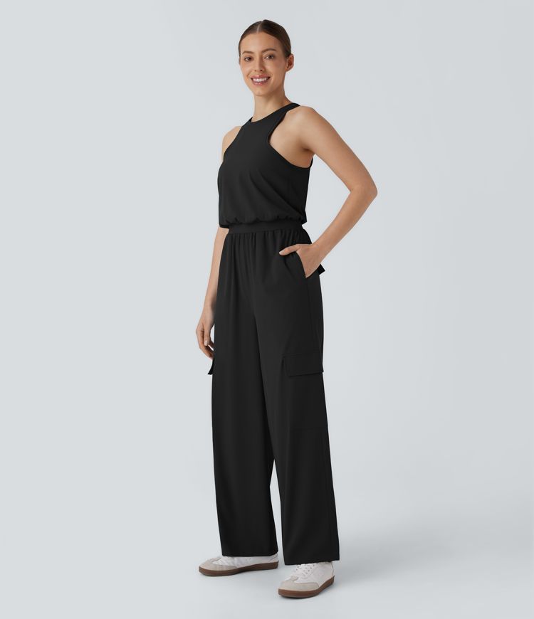 Breezeful™ Round Neck Sleeveless Pockets Straight Leg Quick Dry Casual Jumpsuit