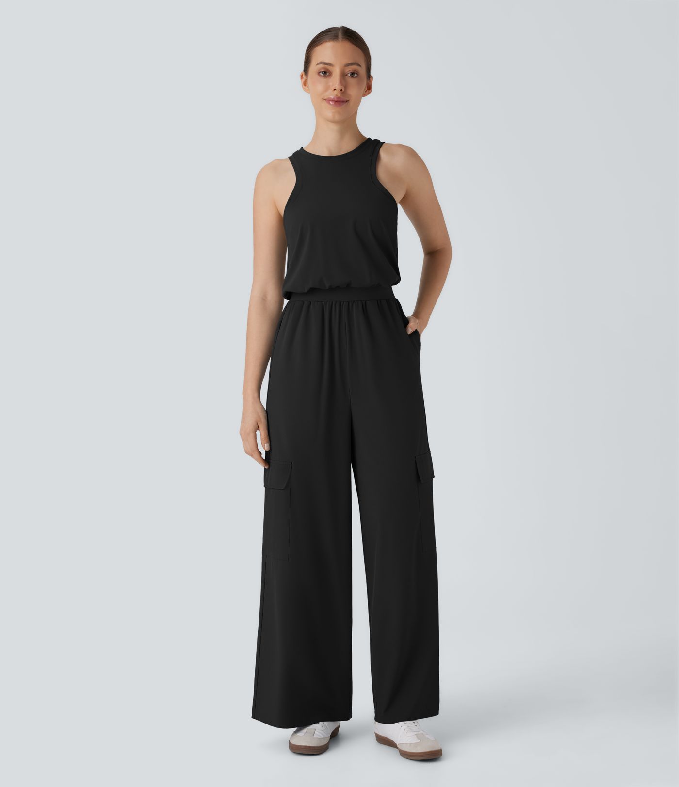 Breezeful™ Round Neck Sleeveless Pockets Straight Leg Quick Dry Casual Jumpsuit