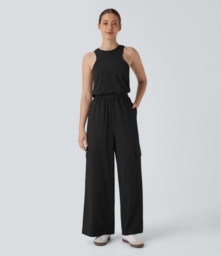 Breezeful™ Round Neck Sleeveless Pockets Straight Leg Quick Dry Casual Jumpsuit