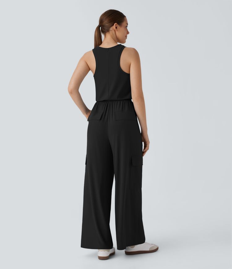 Breezeful™ Round Neck Sleeveless Pockets Straight Leg Quick Dry Casual Jumpsuit