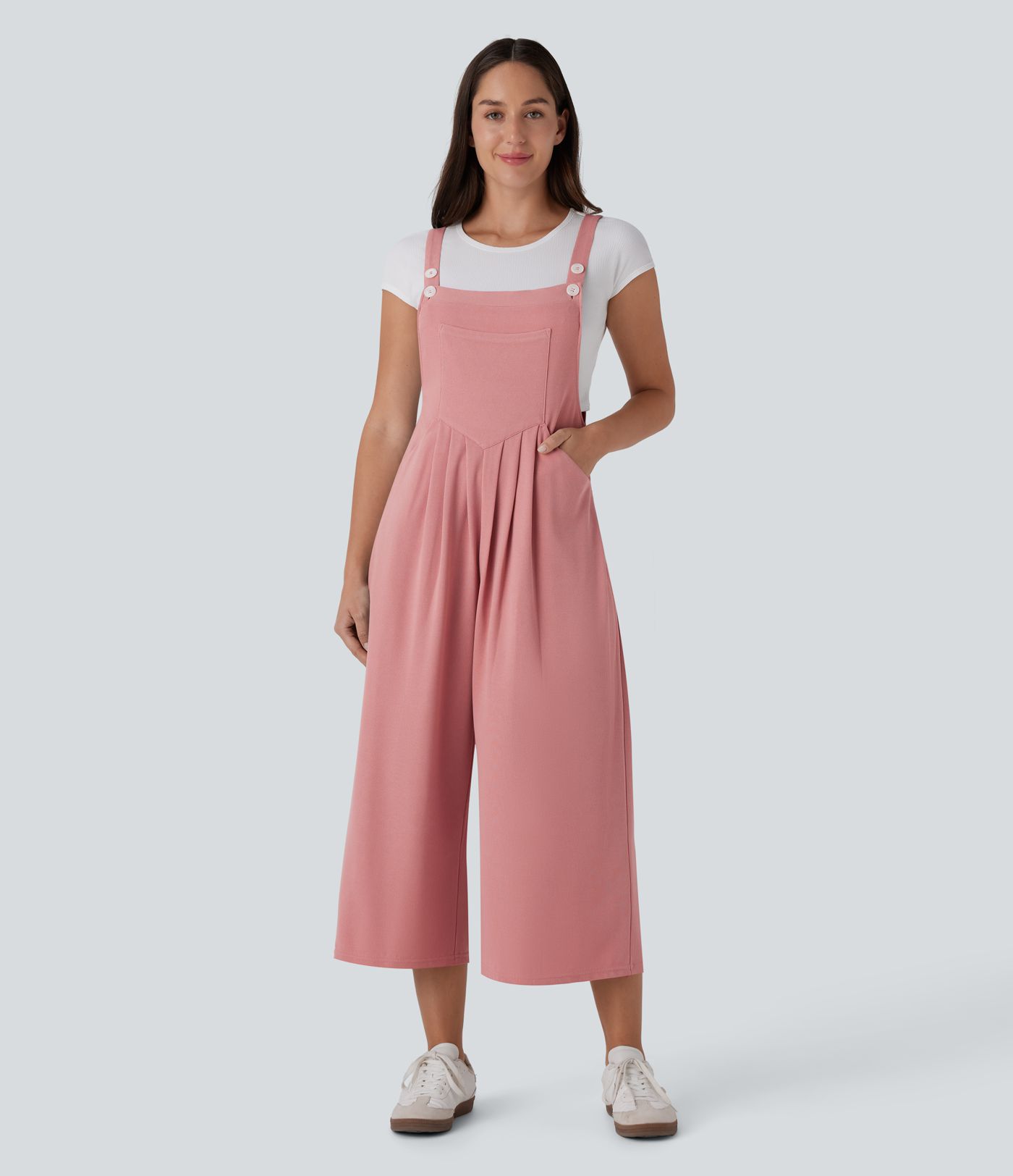 Pockets Capri Waffle Casual Overalls