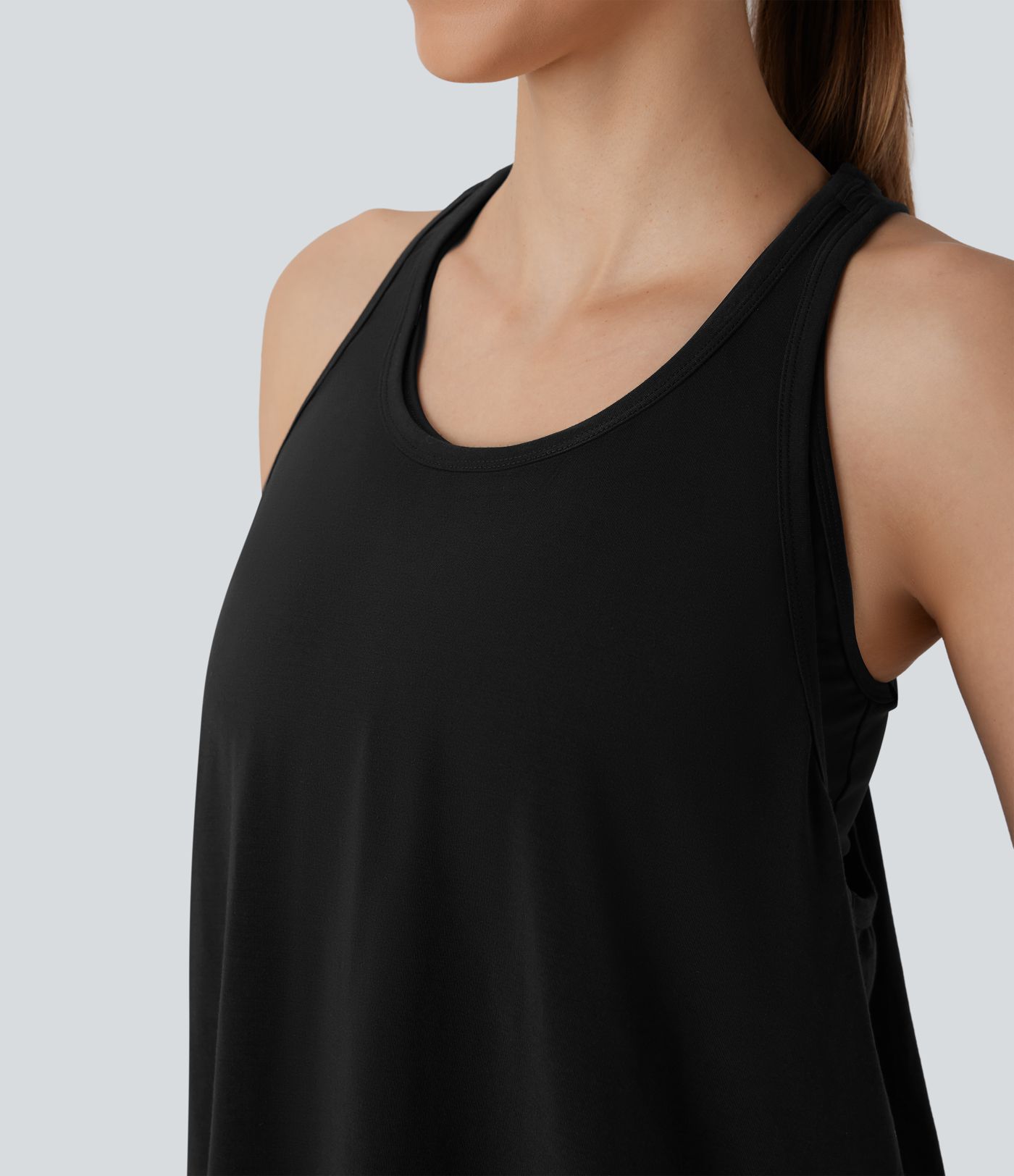 Racerback Curved Hem Stripe Quick Dry Running Tank Top