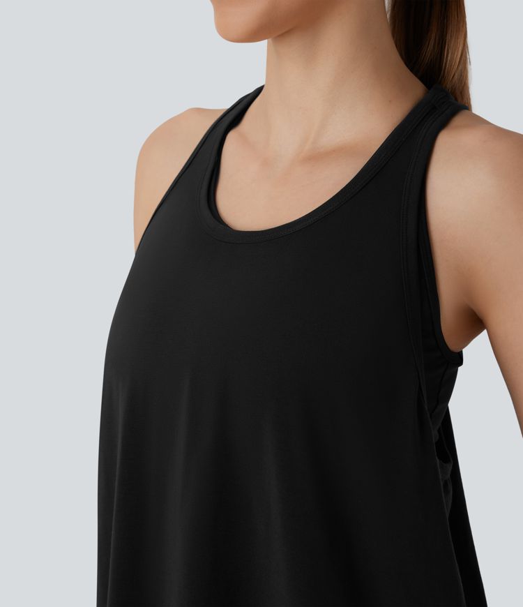 Racerback Curved Hem Stripe Quick Dry Running Tank Top