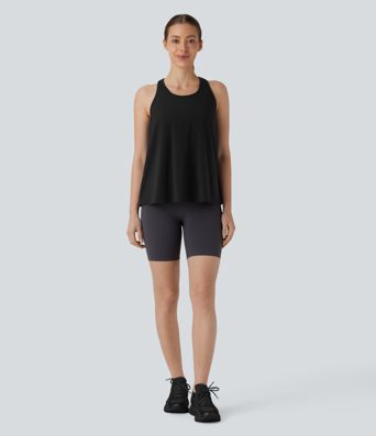 Racerback Curved Hem Stripe Quick Dry Running Tank Top