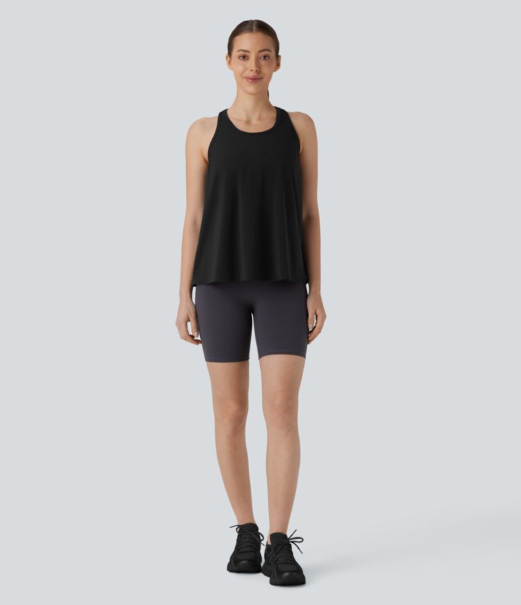 Racerback Curved Hem Stripe Quick Dry Running Tank Top