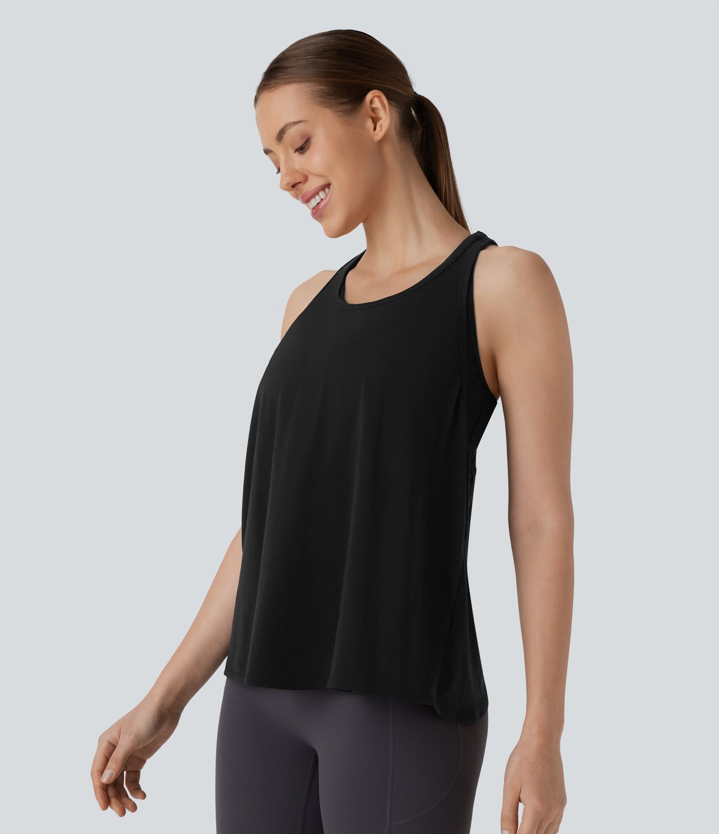 Racerback Curved Hem Stripe Quick Dry Running Tank Top