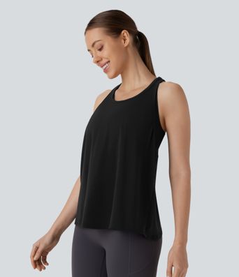 Racerback Curved Hem Stripe Quick Dry Running Tank Top