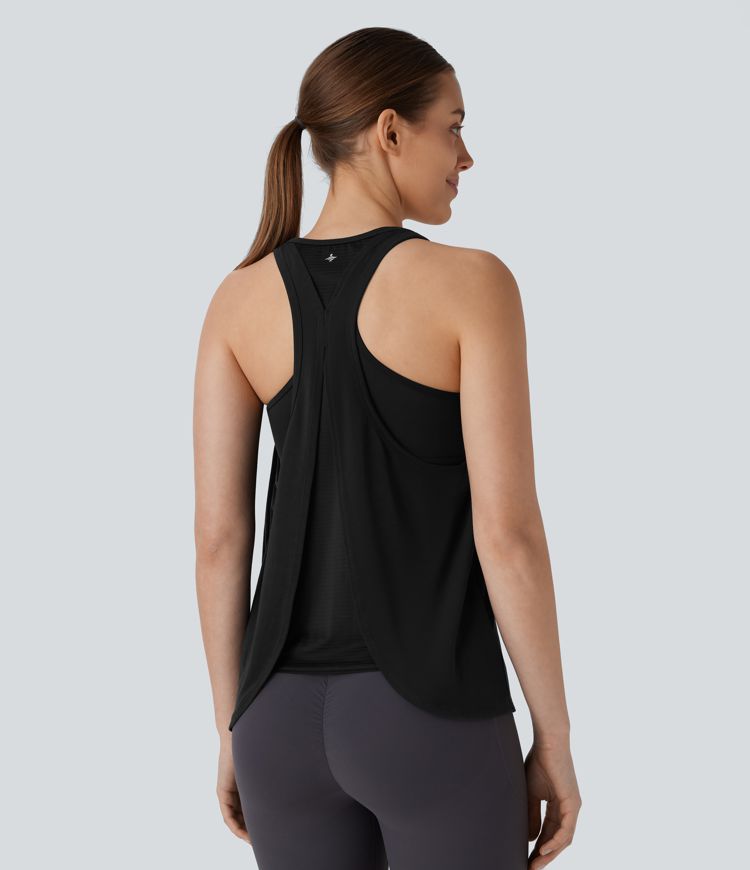 Racerback Curved Hem Stripe Quick Dry Running Tank Top