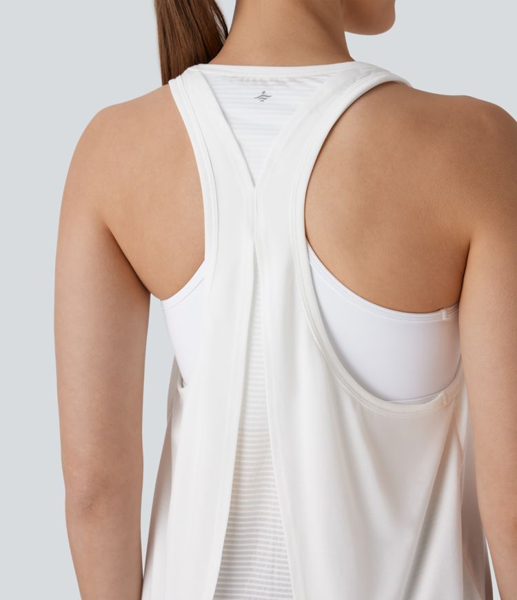 Racerback Curved Hem Stripe Quick Dry Running Tank Top