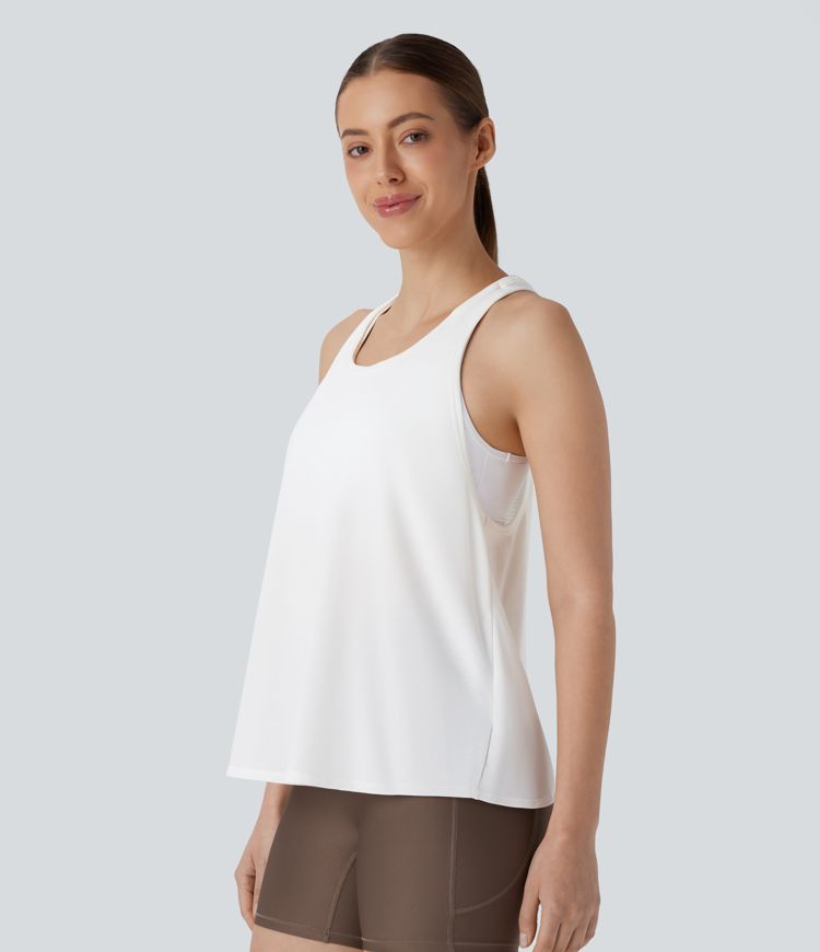 Racerback Curved Hem Stripe Quick Dry Running Tank Top