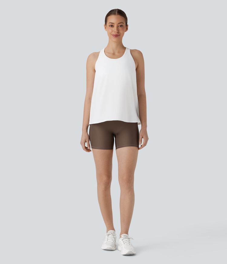 Camiseta sin mangas correr secado rápido espalda deportiva dobladillo curvo raya