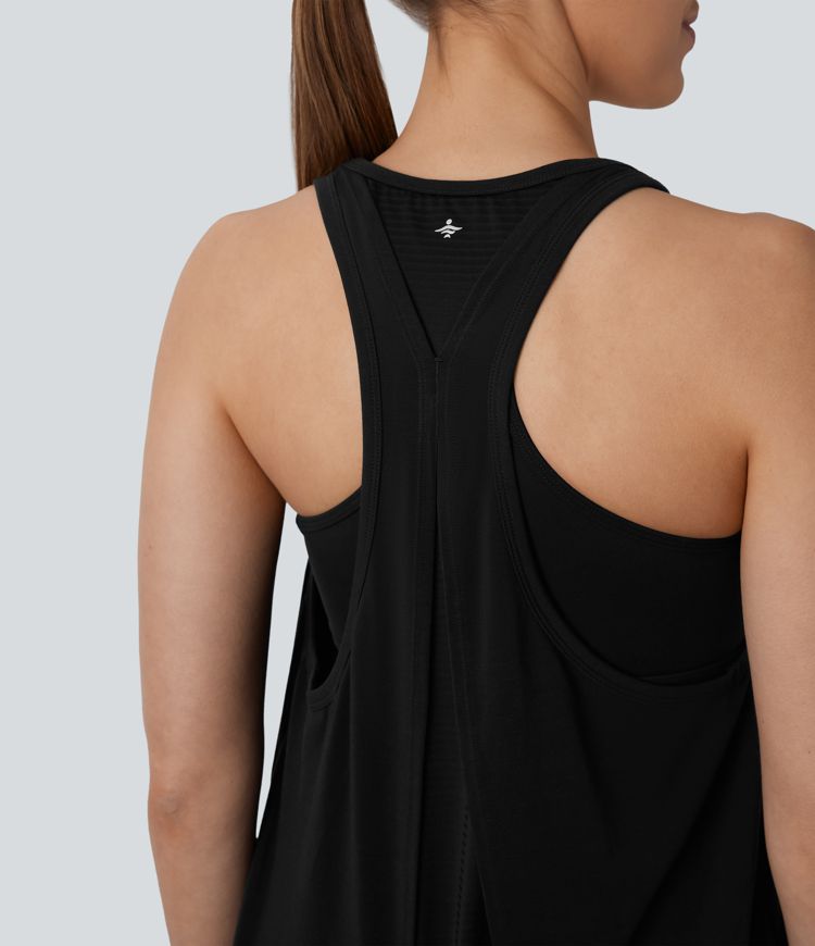 Racerback Curved Hem Stripe Quick Dry Running Tank Top