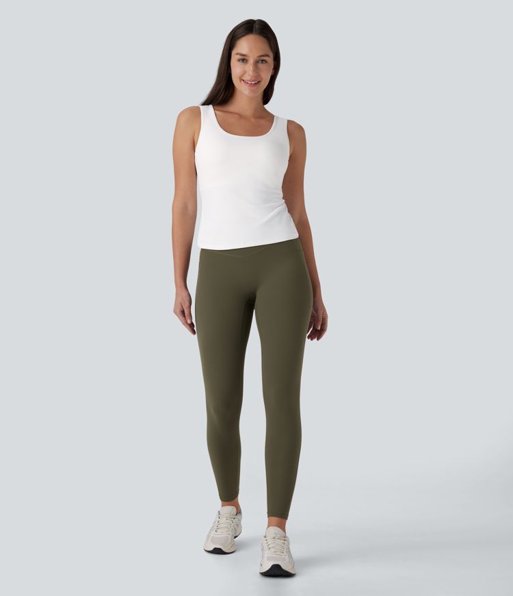 Débardeur de yoga dos nu à longueur rallongée avec encolure en U et croisement