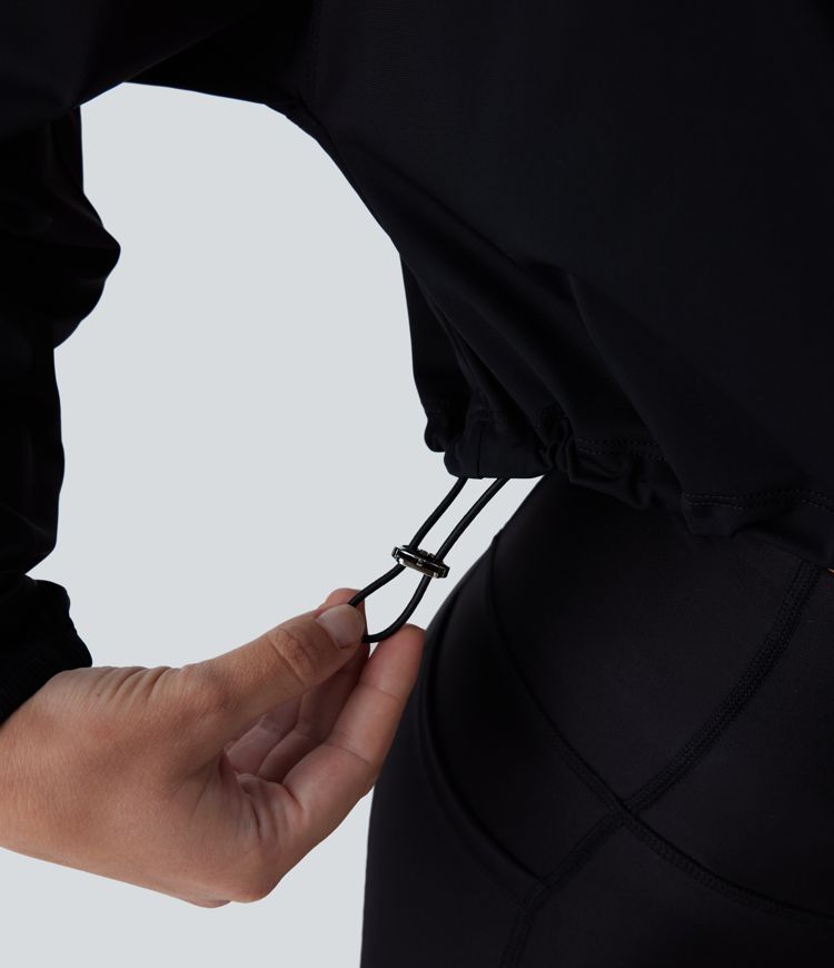 Chaqueta yoga corta secado rápido cremallera manga larga cordón ajustable tacto fresco