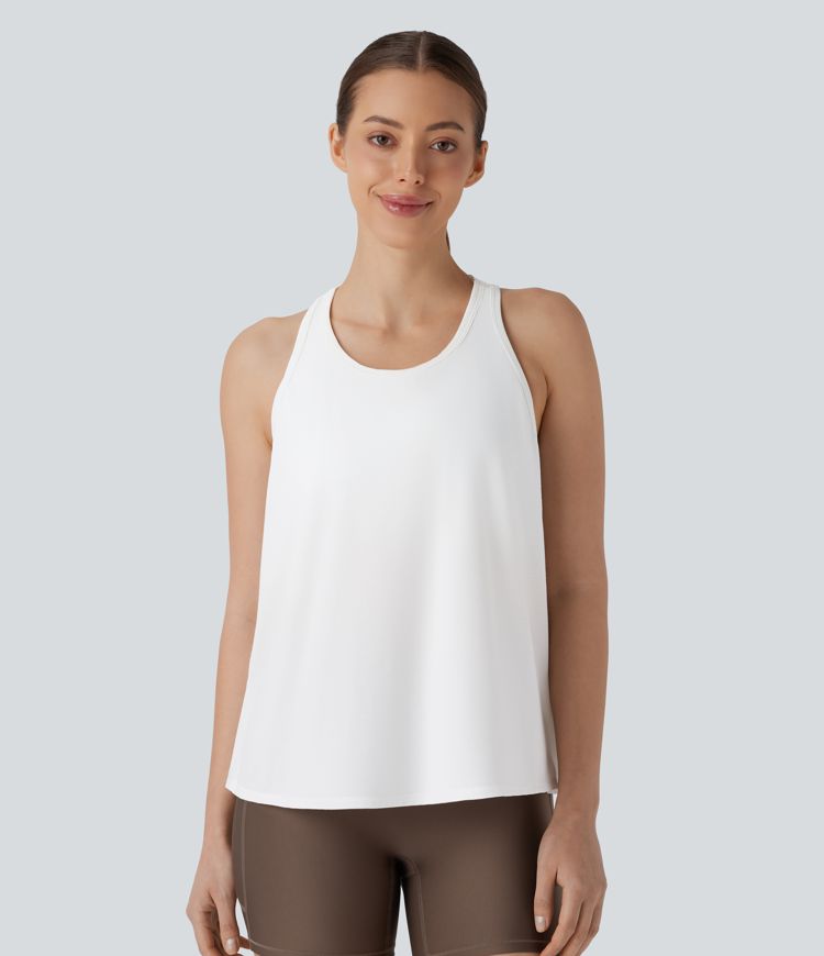 Racerback Curved Hem Stripe Quick Dry Running Tank Top