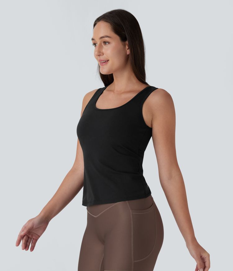 U Neck Backless Crossover Yoga Tank Top-Longer Length