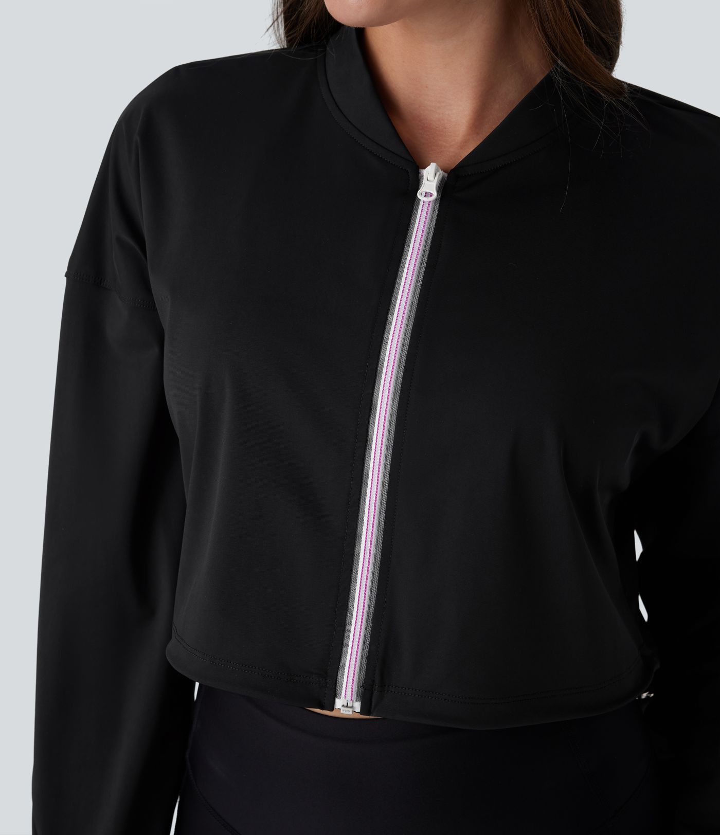 Chaqueta yoga corta secado rápido cremallera manga larga cordón ajustable tacto fresco